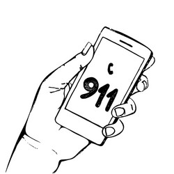 hand holding mobile phone with number 911 vector