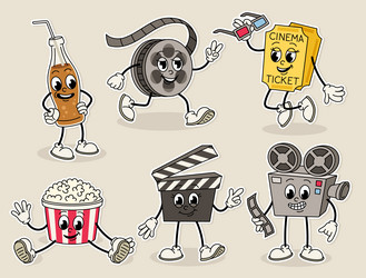 Retro cinema characters set vector