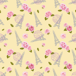 seamless pattern with eiffel tower and roses vector image