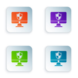 color computer monitor and shield icon isolated vector image
