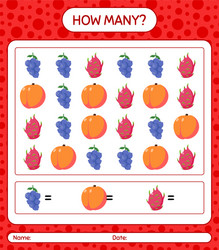 how many counting game with fruit worksheet vector image