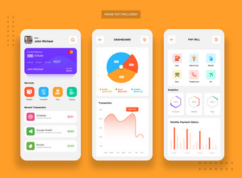 Mobile money ui ux kit with multiple color vector