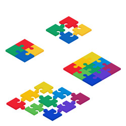 Pieces puzzle squares isometric diagram vector