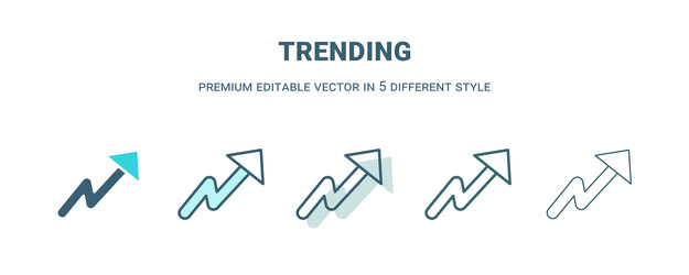 Trending icon in 5 different style outline filled vector