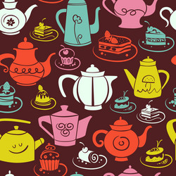 Tea coffee and sweets doodle seamless pattern Vector Image