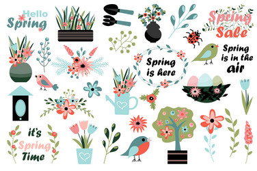 springtime collection in flat design hello spring vector image