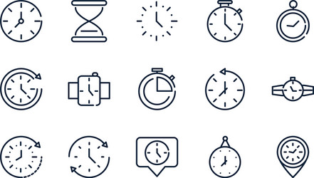 time clock timer hour date linear design set icons vector