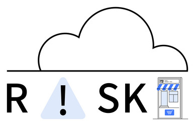 cloud computing with risk alert next to a shopping vector image