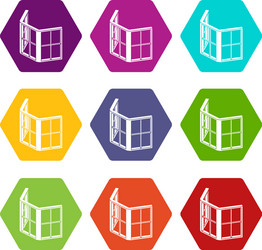 Facade window frame icons set 9 vector