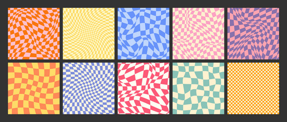 groovy checkered pattern colorful distorted tiled vector image