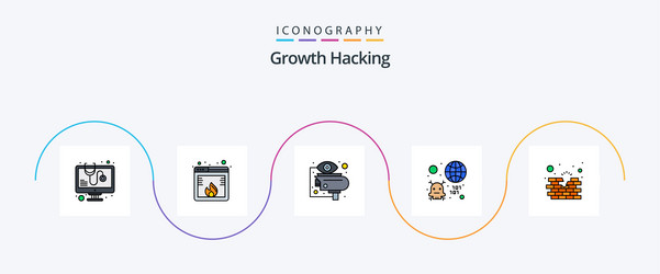 Hacking line filled flat 5 icon pack including vector