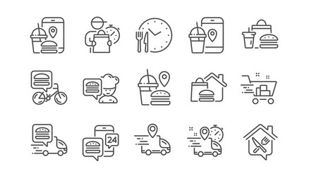 food delivery line icons courier vector