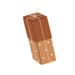 gift box in kraft wrapping brown paper and tied vector