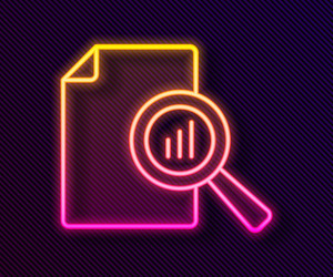 Glowing neon line document with graph chart icon vector
