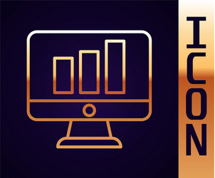 Gold line computer monitor with graph chart icon vector