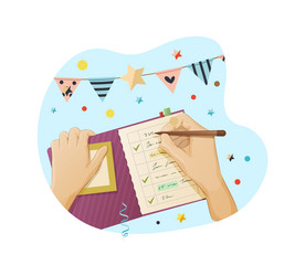 person filling to do list tasks for day view from vector image