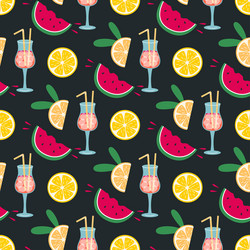 seamless pattern with cocktails lemons watermelon Vector Image