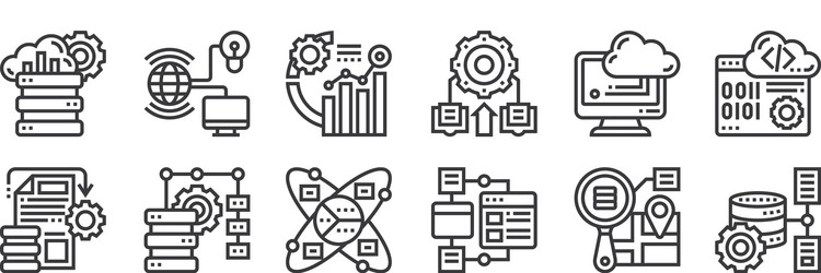 12 set linear data analytics icons thin vector image