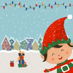Cute Elf Winter Holiday Card vector
