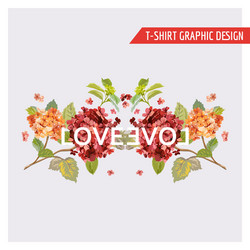 floral hortensia card graphic design - for t-shirt Vector Image
