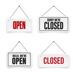 realistic open or closed hanging signboards vector