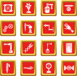 technical mechanisms icons set red square vector image