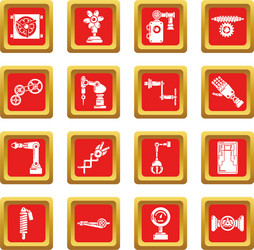 Technical mechanisms icons set red square vector