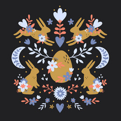 Bohemian Easter with Bunnies Vector Image