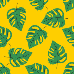monstera leaves on bright yellow background Vector Image