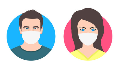 Man and woman face icon in medical mask vector