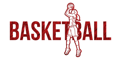 Basketball font text design with female player vector