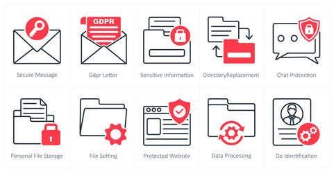 a set of 10 gdpr icons as secure message vector image