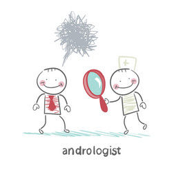 Andrologist looking through a magnifying glass vector