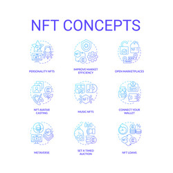 Nft blue gradient concept icons set vector