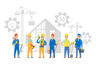 Building process and workers with instruments vector