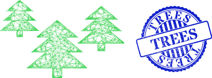 Distress trees seal and net fir tree forest mesh vector