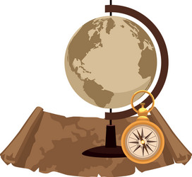 Retro world map and compass with paper navigation vector