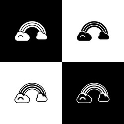 Set rainbow with clouds icon isolated on black vector