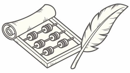 abacus and quill on unrolled scroll ancient vector image