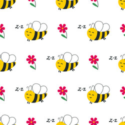 cute bees and bright flowers seamless background Vector Image