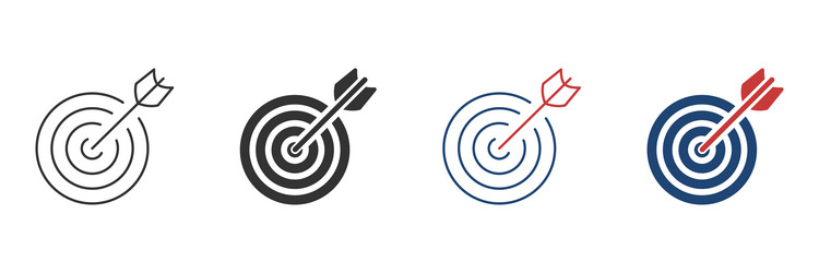 target with arrow line and solid icon set vector image