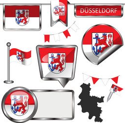 Glossy icons with flag of dusseldorf germany vector