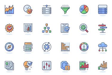 Big data analysis web flat line icon vector