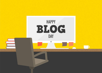 workplace with computer blogging day background vector