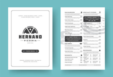 Pizza restaurant menu layout design brochure vector