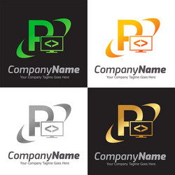 Programming code and computer monitor logo vector