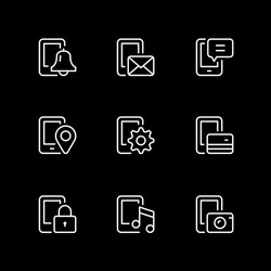 set line icons of mobile phone functions vector image