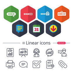 sign in icons login with arrow hand pointer vector image
