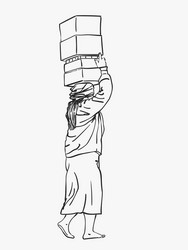 Burmese woman in longyi is carrying big boxes Vector Image