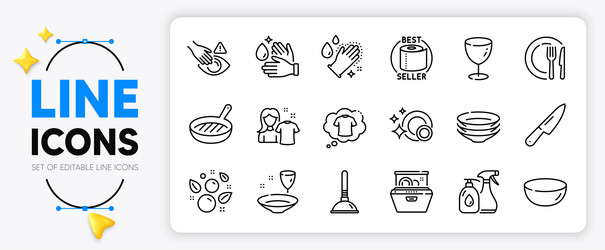 Cleaning liquids dish and clean dishes line icons vector